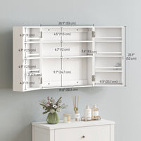 Wall Mount Medicine Cabinet, Bathroom Cabinet with 4 Tier Shelves, Lockable with 2 Keys for Kitchen, White