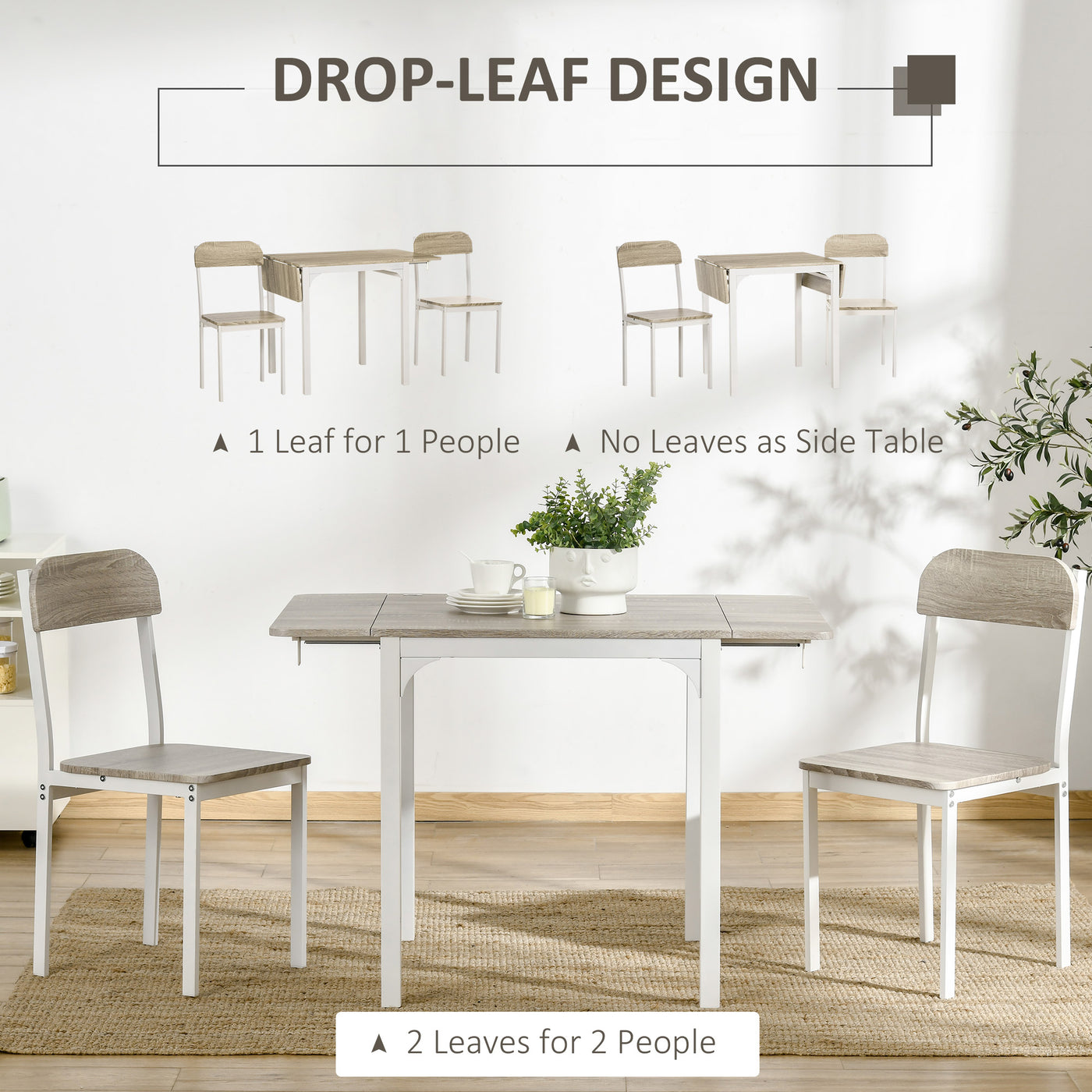 Foldable Dining Table Set for 2, Drop-Leaf Kitchen Table with 2 Chairs for Apartments, Studios, Natural Drop-leaf Dining Table Set Includes 2 Chairs