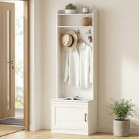 Modern Hall Tree with Shoe Storage Bench, Coat Rack and Shelves, White