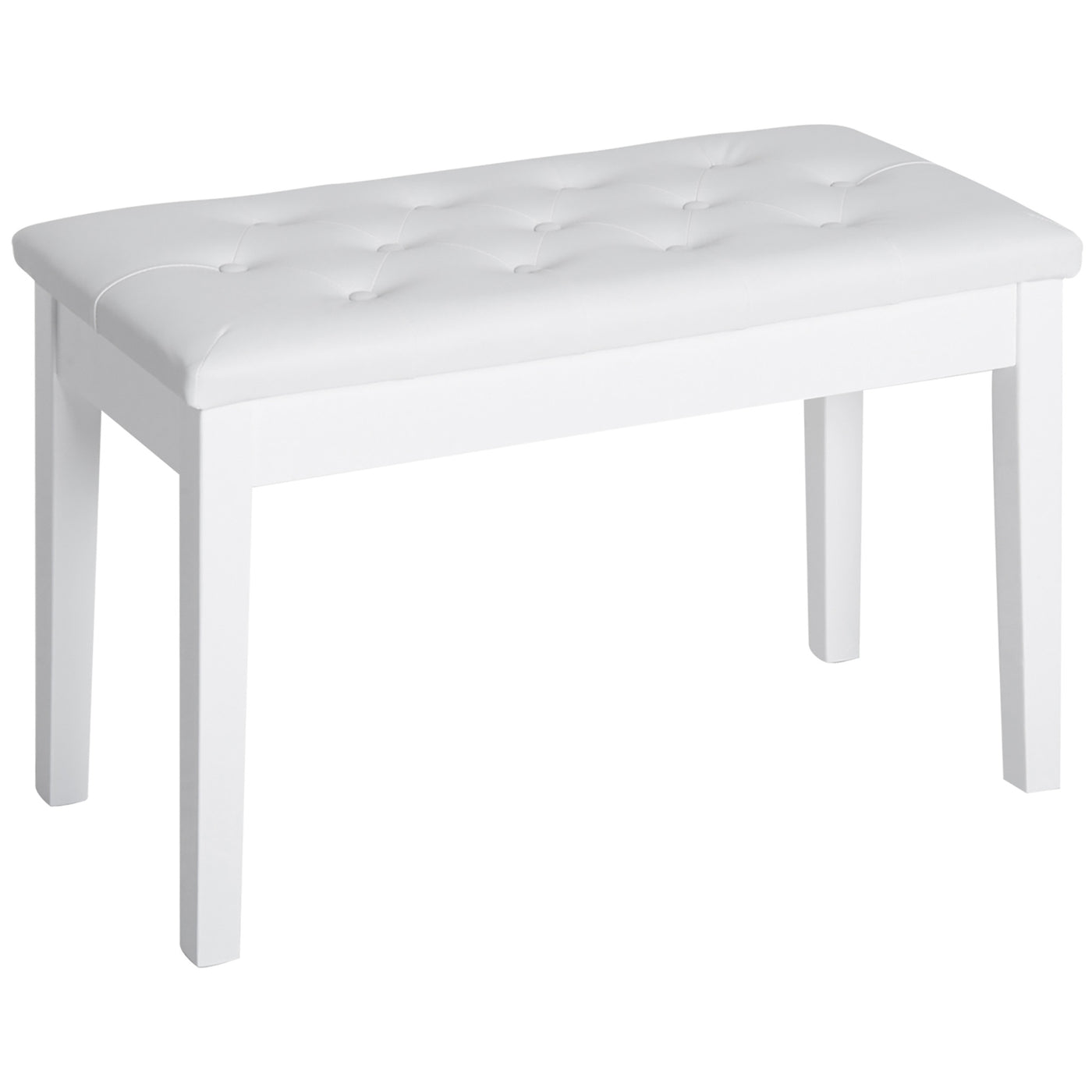 30" Piano Bench with Padded Cushion and Storage, Faux Leather Keyboard Bench with Solid Wood Legs, White