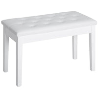 30" Piano Bench with Padded Cushion and Storage, Faux Leather Keyboard Bench with Solid Wood Legs, White