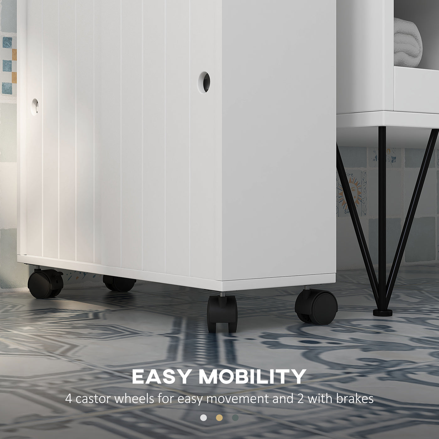 Bathroom Storage Cabinet, Bathroom Cabinet with 4 Rolling Wheels and Paper Holes, 20.5" x 6.75" x 26.5", White