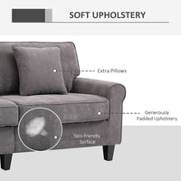 Modern 3 Seater Sofa, Corduroy Fabric 3 Seater Couch with Pine Wood Legs and Rolled Armrests for Living Room, Light Grey