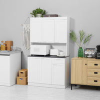 71" Kitchen Pantry Cabinet, Storage Buffet with Hutch, Adjustable Shelves,Cable Management for Kitchen, Living Room, High Gloss White