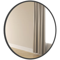 30" Round Mirror, Bathroom Wall Mirror with Metal Frame, Decorative Vanity Mirror for Living Room, Bedroom, Black