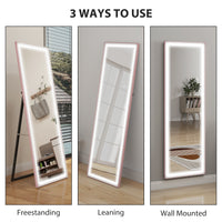 LED Mirror with Dimmable and 3 Colour Lights, 64" x 21" Rectangular Floor Mirror for Bedroom Living Room, Pink
