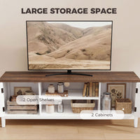 TV Stand for TVs up to 65 Inch, Entertainment Center with 2 Open Shelves, 2 Cabinets, Thick Top, White and Brown