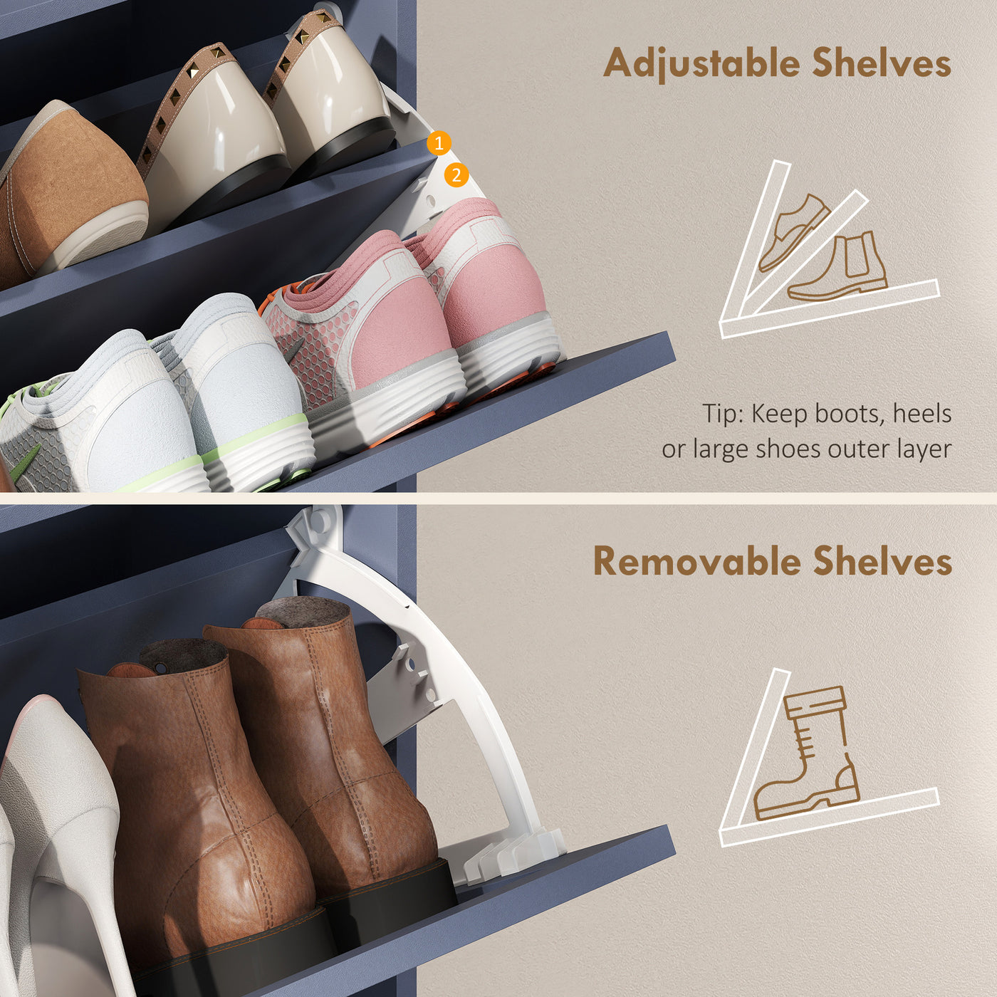 Shoe Storage Cabinet with 2 Flip Drawers, Farmhouse Narrow Shoe Cabinet, Holds Up to 16 Pairs, Blue