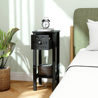Nightstand Set of 2 with Drawer and Open Storage Shelf Black