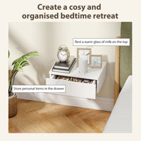 Set of 2 Wall Mounted Bedside Tables, Floating Nightstands with Drawer for Bedroom, White