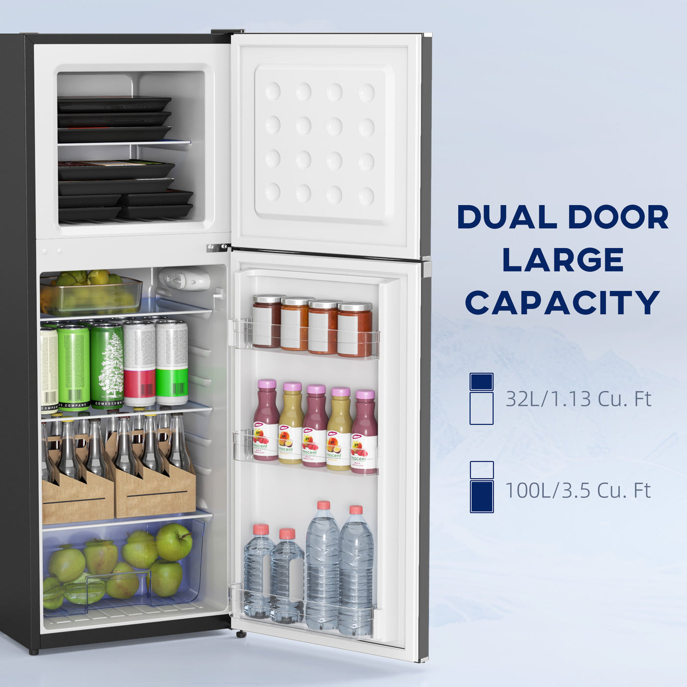Double Door Mini Fridge with Freezer, 4.6 Cu.Ft Small Refrigerator with Thermostat, Shelves, Reversible Door, Black