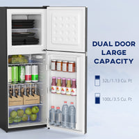 Double Door Mini Fridge with Freezer, 4.6 Cu.Ft Small Refrigerator with Thermostat, Shelves, Reversible Door, Black