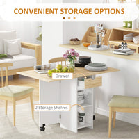Folding Dining Table, Space Saving Drop Leaf Table with Drawer and Storage Shelves for Kitchen, Dining Room, Oak