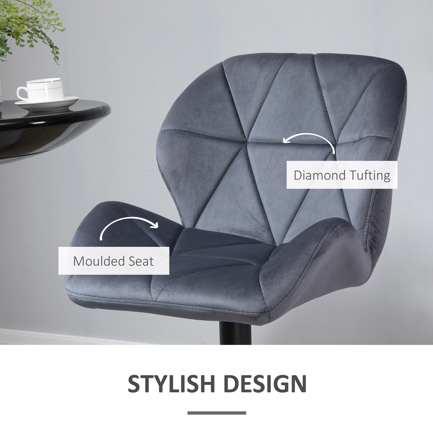 Bar Stool Set of 2 Fabric Adjustable Height Armless Upholstered Counter Chairs with Swivel Seat, Grey