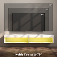 Modern Wall Mounted TV Stand with Storage and LED Lights for TVs up to 75", Floating TV Shelf for Living Room, White