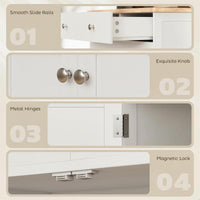 Sideboard Buffet Cabinet with Storage, 27" Kitchen Cabinet with Adjustable Shelf, 2 Drawers and 2 Doors, Coffee Bar Cabinet with Rubberwood Tabletop, White