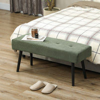 39" Upholstered Ottoman Bench, Corduroy Entryway Bedroom Bench with Padded Seat and Steel Legs for Bedroom, Green