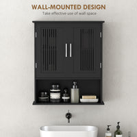 Modern Wall Mount Bathroom Cabinet, Storage Organizer with 2 Door Cabinet and Shelf, Black