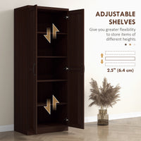 63" Kitchen Storage Cabinet, 5-tier Pantry Cabinet with Doors and Adjustable Shelves for Dining Room, Dark Brown