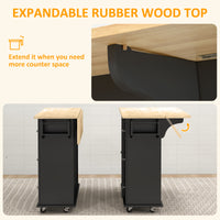 Kitchen Island on Wheels, Kitchen Cart with Drop Leaf, Drawers, Black