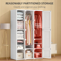 Portable Wardrobe Closet, Folding Bedroom Wardrobe, Clothes Storage Organizer with 8 Cube Compartments, White