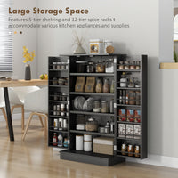 41" Kitchen Pantry Cabinet with 5-tier Shelving, 12 Spice Racks, Anti-Tipping, 2-Door Storage Cabinet with 3-Level Adjustable Shelves, Black
