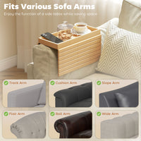Bamboo Couch Arm Tray, Sofa Armrest Tray with Flexible Roll-up Design and Wide Compartment, Natural