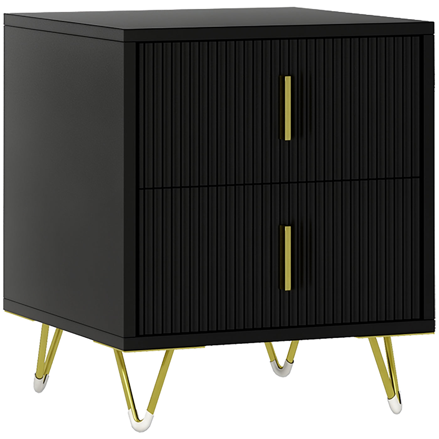Bedside Table, Modern Nightstand with 2 Drawers, Side End Table with Metal Legs for Living Room, Bedroom, Black