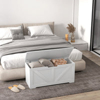 39.4 Inches Storage Chest, Storage Trunk with 2 Safety Hinges for Living Room, White Wood Grain