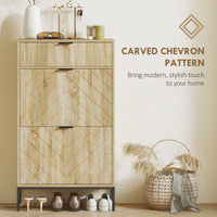 Narrow Shoe Storage Cabinet with Flip Drawers, Shoe Cabinet with Adjustable Shelves, Sliding Drawer, Holds 8 Pairs, Oak