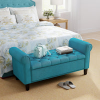 50 Inches Storage Ottoman, Upholstered Bedroom Bench with Rolled Arms and Button Tufted Storage, Teal