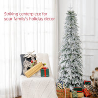 6ft Pencil Flocked Artificial Christmas Tree with 600 Branch Tips, Auto Open and Steel Base, Green