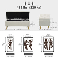 Storage Ottoman Bench, 43 Inch Large Storage Chest with Steel Legs and Padded Seat, Foot Rest, Load 485 lbs, Beige