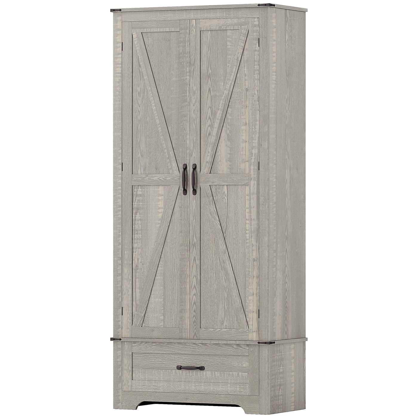 72" Farmhouse Pantry Cabinet with Adjustable Shelves, Kitchen Pantry Cabinet with 2 Doors, Distressed Light Grey