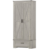 72" Farmhouse Pantry Cabinet with Adjustable Shelves, Kitchen Pantry Cabinet with 2 Doors, Distressed Light Grey