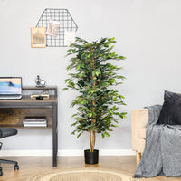 5FT Artificial Ficus Tree, Fake Tree with Leaves, Faux Plant in Nursery Pot for Indoor Decoration