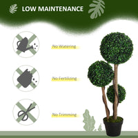 35 Inch Potted Fake Plant, Artificial Boxwood Topiary Tree, Triple Ball Tree for Indoor and Outdoor, Dark Green