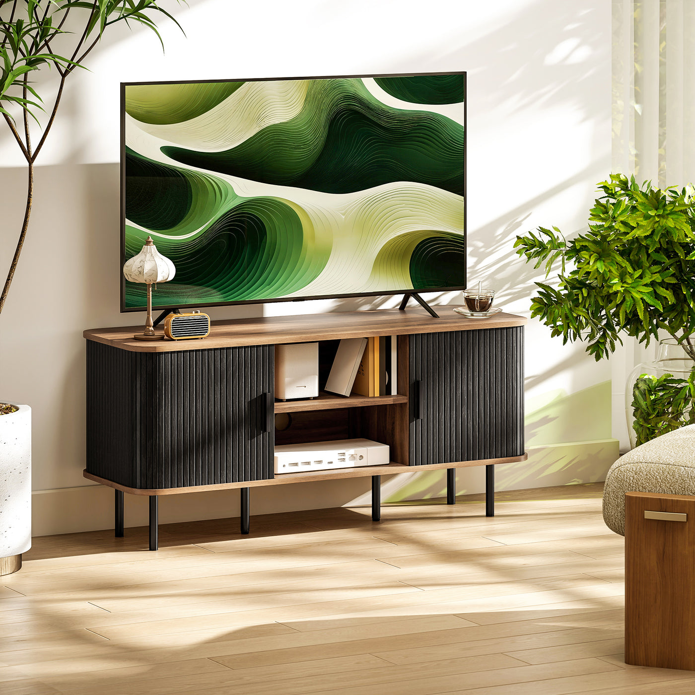 TV Stand Cabinet for TVs up to 55 Inches, TV Unit with Storage Shelves and Cabinets for Living Room, Black