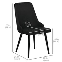 Modern Dining Chair Set of 2, Fabric Upholstered Side Chairs for Kitchen Living Room with Metal Legs, Black
