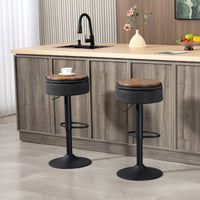 Set of 2 Barstools with Storage, Swivel Bar Stools with PU Leather Upholstered, Footrest, Steel Base, Black