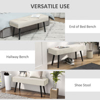 39 Inches Upholstered Bedroom Bench, Modern End of Bed Bench with Steel Legs, Cream White