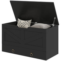 31.5 Inches Storage Chest, Storage Trunk with 2 Safety Hinges for Living Room, Black Wood Grain