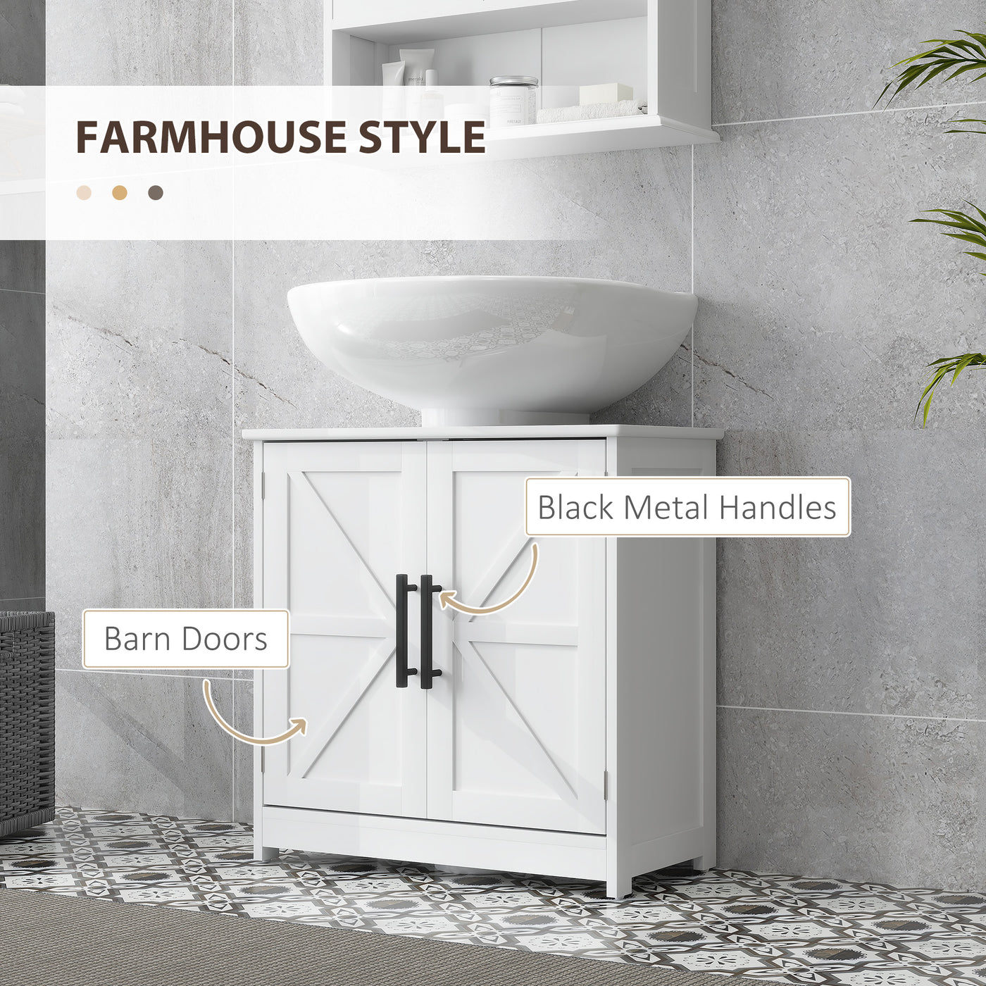 Farmhouse Pedestal Sink Storage Cabinet, Bathroom Under Sink Cabinet with 2 Barn Doors and Adjustable Shelf, White