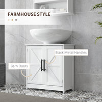 Farmhouse Pedestal Sink Storage Cabinet, Bathroom Under Sink Cabinet with 2 Barn Doors and Adjustable Shelf, White