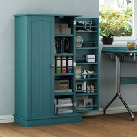 41" Storage Cabinet, 2-Door Kitchen Pantry Cabinet with 5-tier Shelving, 12 Spice Racks, Adjustable Shelves, Teal Blue