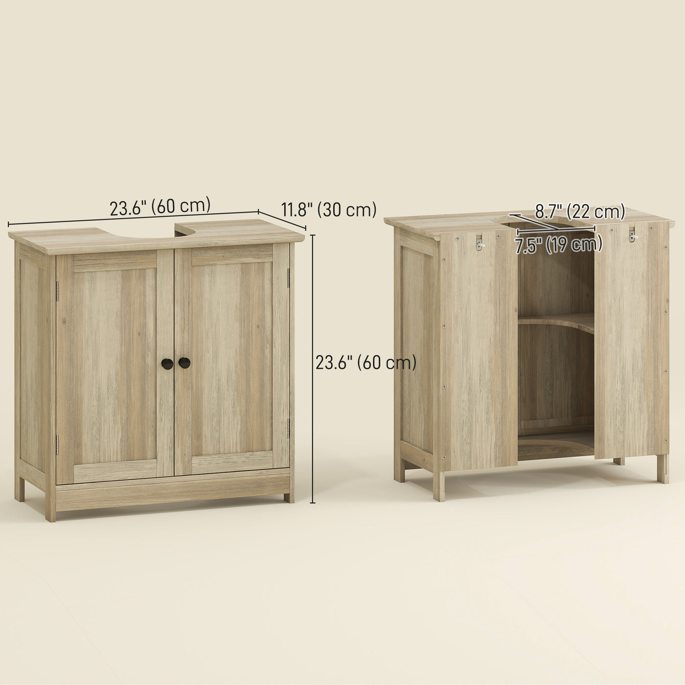 Bathroom Vanity, 24" Pedestal Sink Bathroom Vanity Furniture with 2 Doors and Shelf, Grey Wood Grain