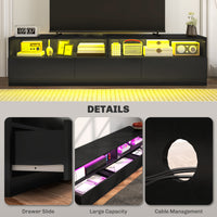 LED Lighted TV Stand for TVs up to 75", Modern TV Cabinet with Storage Drawers for Living Room, High Gloss Black