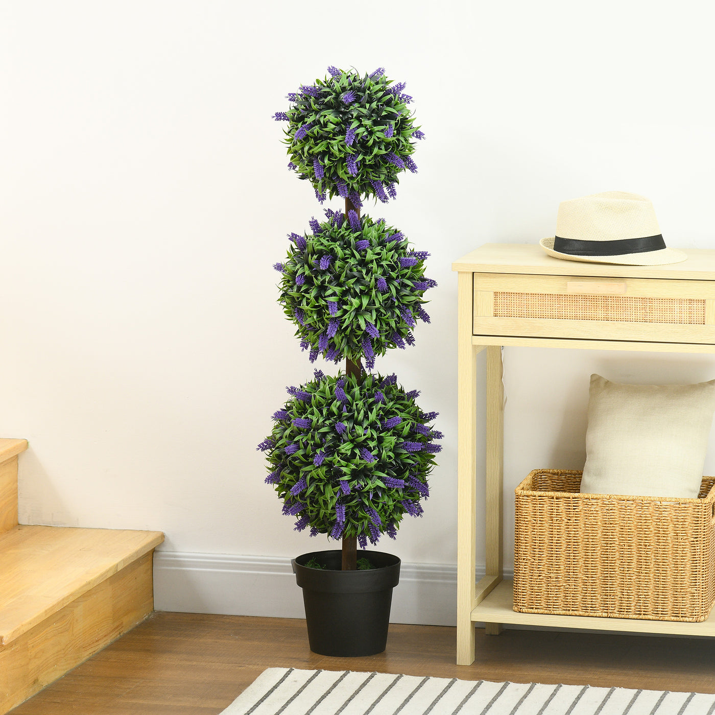 3.5ft Set of 2 Artificial Plants, Lavender Flowers Ball Trees with Pot, for Home Indoor Outdoor Decor