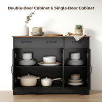 Sideboard Buffet Cabinet, 43" Farmhouse Kitchen Cabinet with 3 Barn Doors, 2 Drawers, 2 Adjustable Shelves, Black