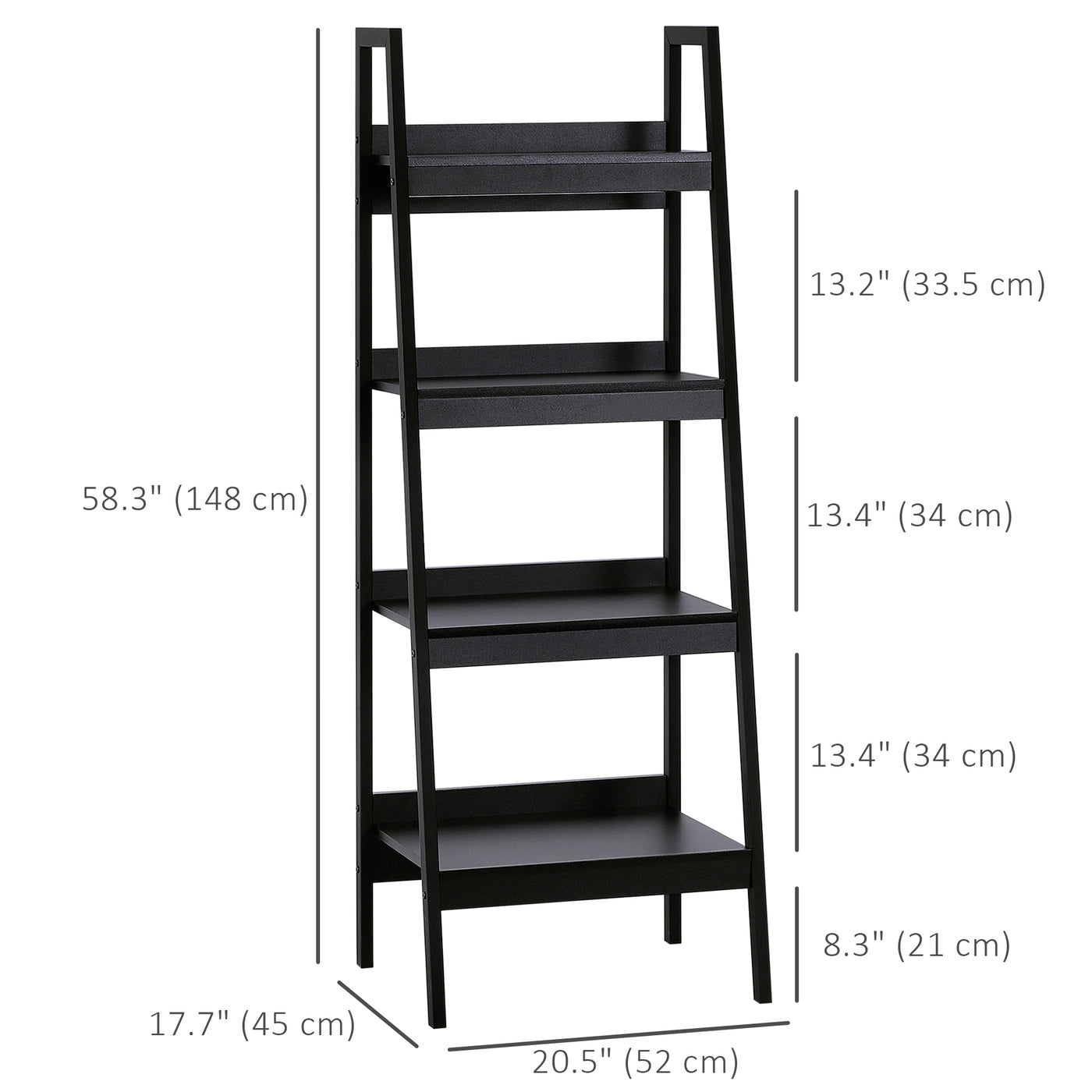 Set of 2, 4 Tier Ladder Shelf Bookcase, Multi-Use Display Rack, Storage Shelving Unit Display Stand, Flower Plant Stand, Home Office Furniture, Black